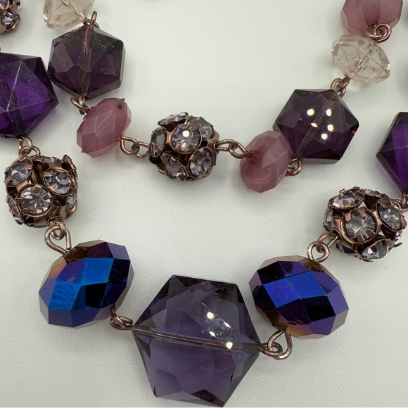 Vintage Liz Claiborne Elegant Sparkly Purple Beaded Necklace and Earring Set - Picture 4 of 9